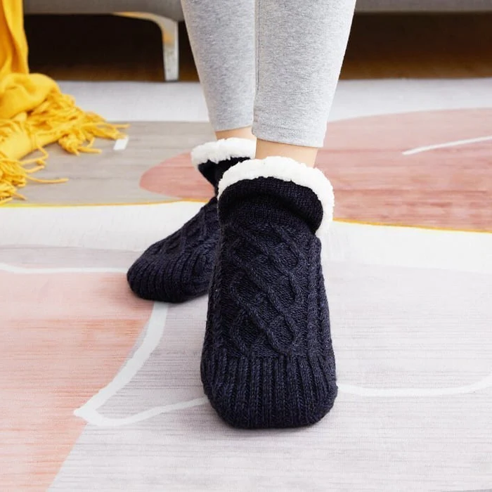 Fleece Thermal Socks with Silica Grip Bottoms and Moisture Wicking, Roll Down Tops