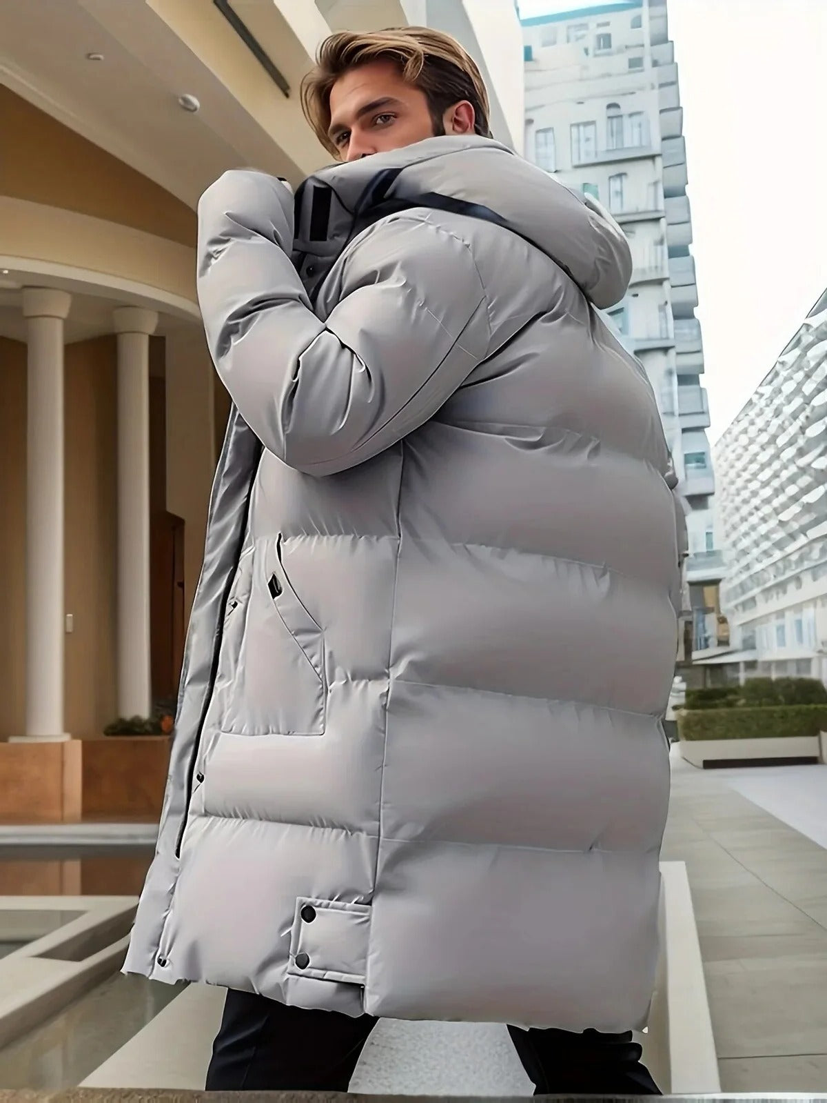 Men's Waterproof Winter Jacket with Breathable Lining and Adjustable Hood, Secure Pockets