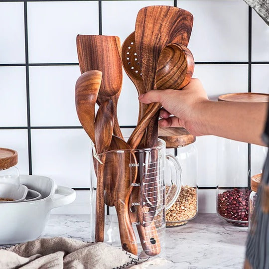 Natural Finish Kitchen Cooking Utensil Set for Everyday Home Use