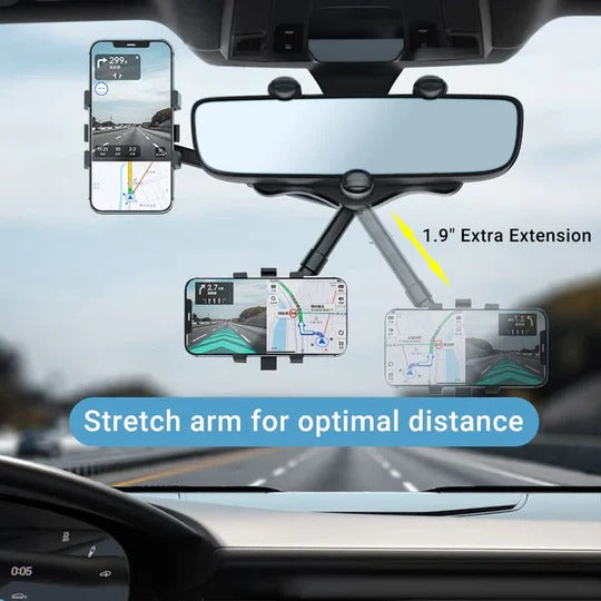 Rotatable and Retractable Rear View Mirror Phone Holder