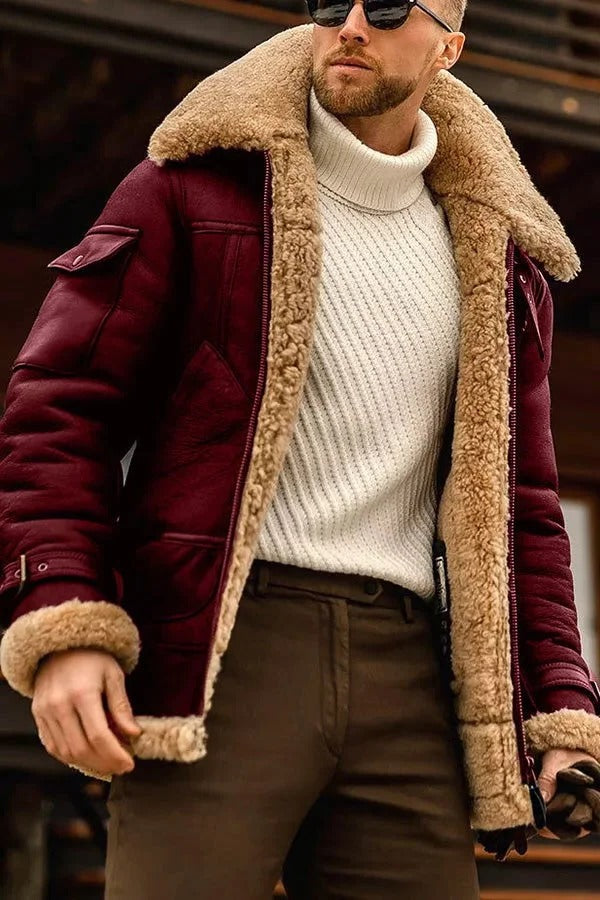 Sheepskin Leather Jacket for Men with Full Lining and Hand Pockets