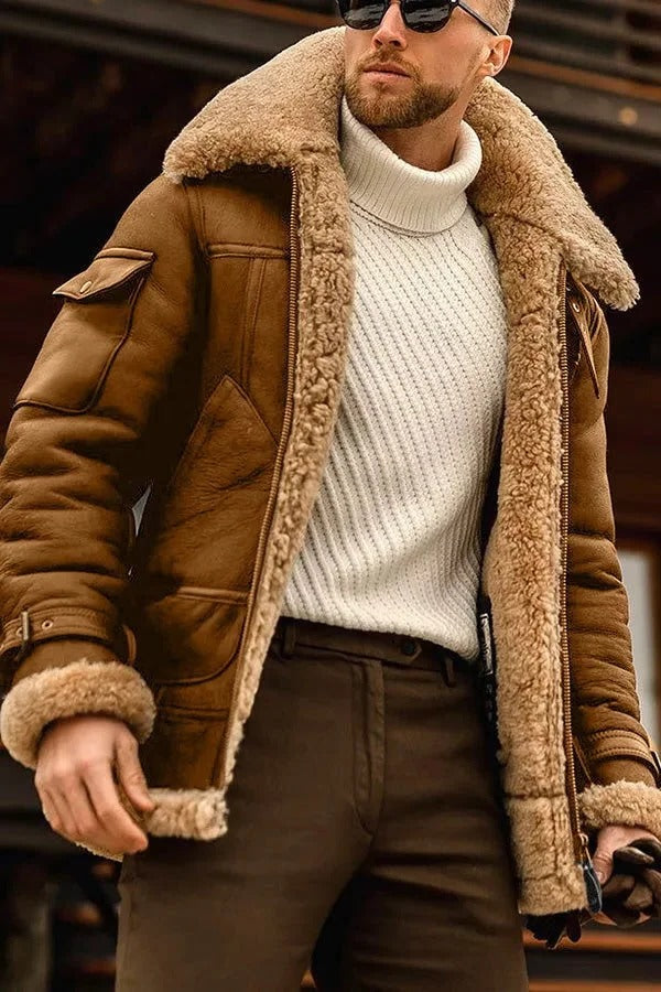 Sheepskin Leather Jacket for Men with Full Lining and Hand Pockets