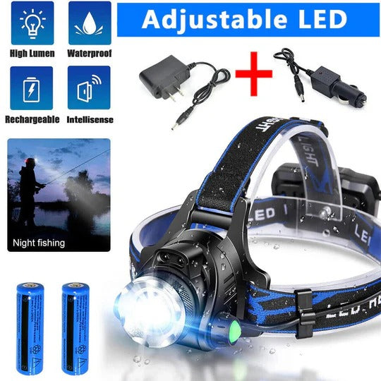 Rechargeable LED Headlamp with Adjustable Beam for Hands-Free Use