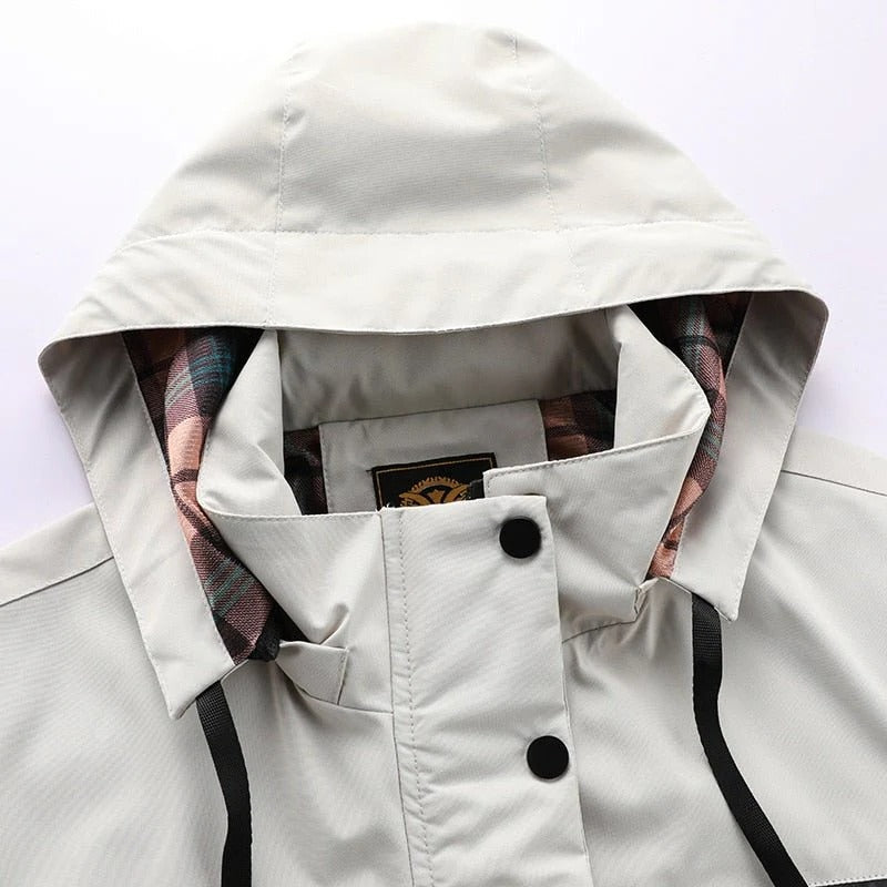 Mens Outdoor Jacket with Adjustable Detachable Hood and Breathable Membrane, Multiple Zippered Pockets