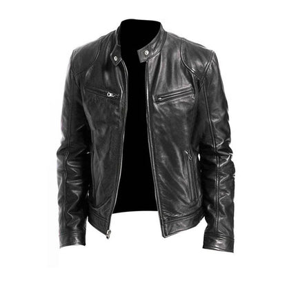 PU Leather-Effect Jacket for Men with Breathable Lining and Light Padding, Zipper Closure