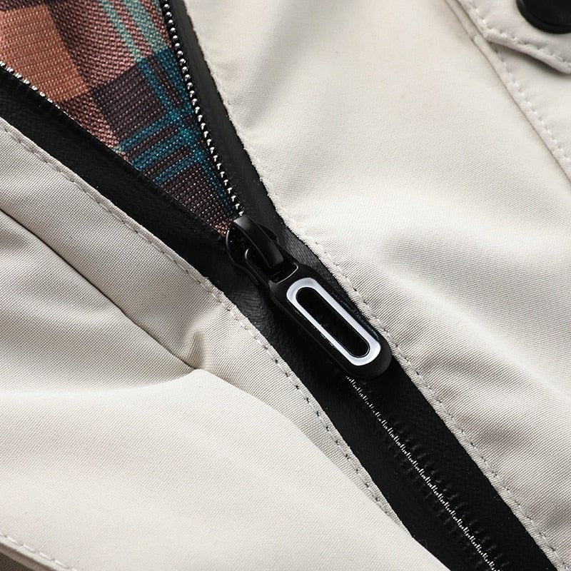 Mens Outdoor Jacket with Adjustable Detachable Hood and Breathable Membrane, Multiple Zippered Pockets