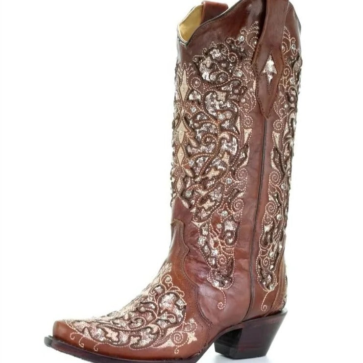 Retro Pointed Toe Boots with Sequins and Embroidery