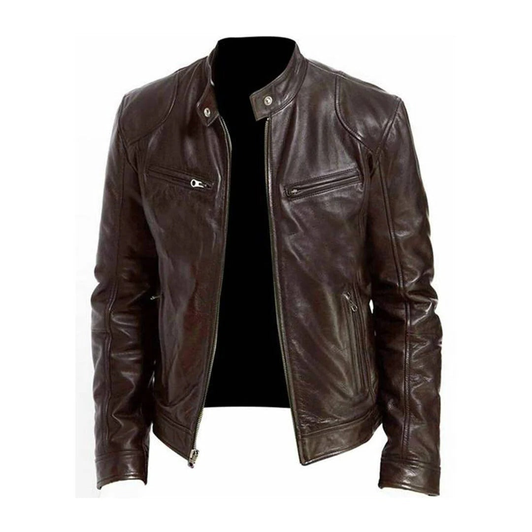 PU Leather-Effect Jacket for Men with Breathable Lining and Light Padding, Zipper Closure