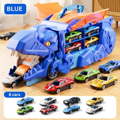 Convertible Dinosaur Truck Playset with Dual Racing Tracks and 3 Mini Cars, Ages 3+