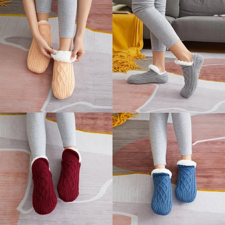 Fleece Thermal Socks with Silica Grip Bottoms and Moisture Wicking, Roll Down Tops