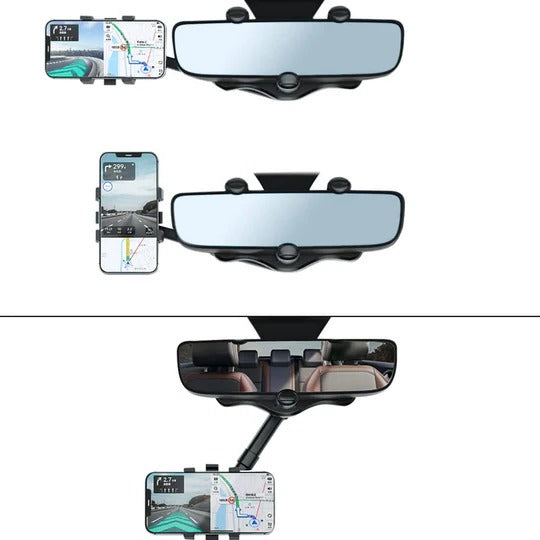 Rotatable and Retractable Rear View Mirror Phone Holder