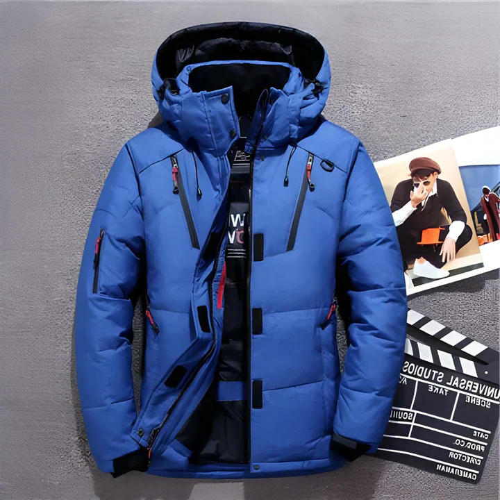Insulated Winter Jacket with Adjustable Hood and Zippered Pockets, Water-Repellent Finish