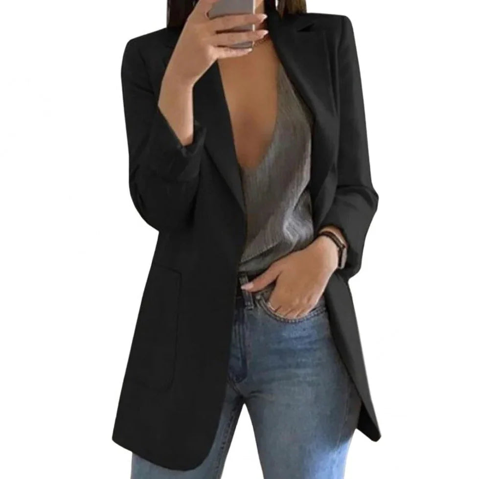 Long Wool Blazer for Women, Regular Fit