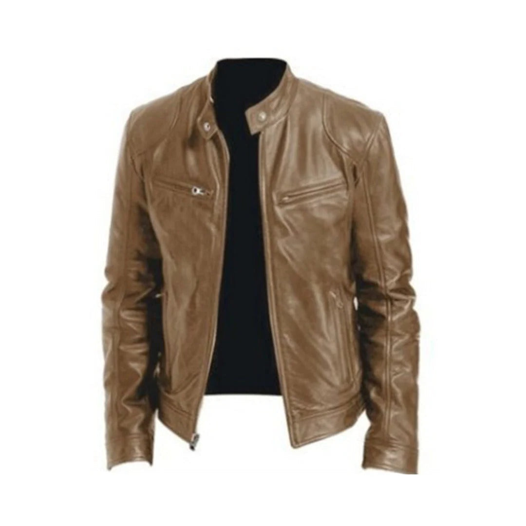 PU Leather-Effect Jacket for Men with Breathable Lining and Light Padding, Zipper Closure