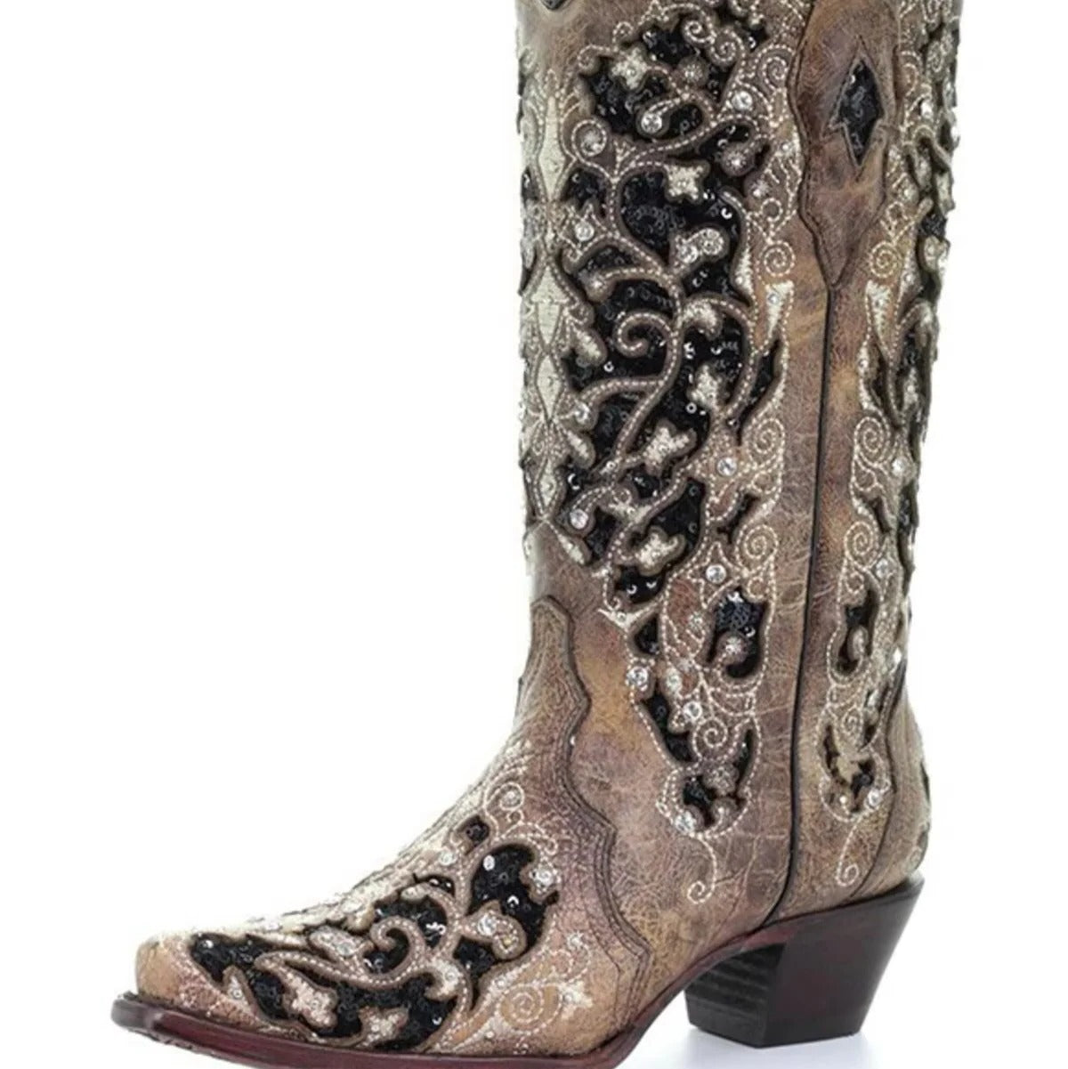 Retro Pointed Toe Boots with Sequins and Embroidery