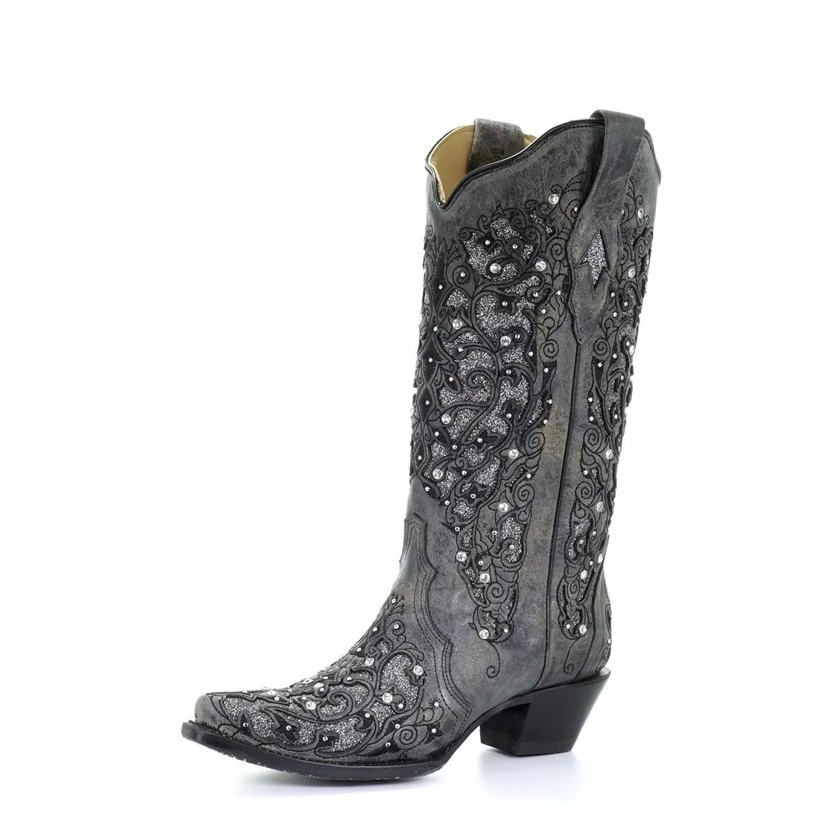 Retro Pointed Toe Boots with Sequins and Embroidery