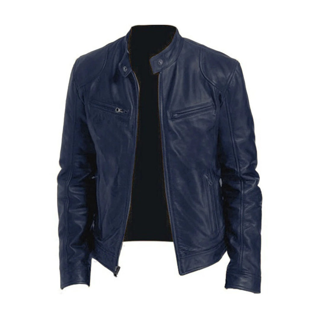 PU Leather-Effect Jacket for Men with Breathable Lining and Light Padding, Zipper Closure
