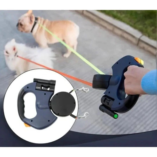 Anti-Tangle Double Dog Leash for Walking Two Dogs Simultaneously