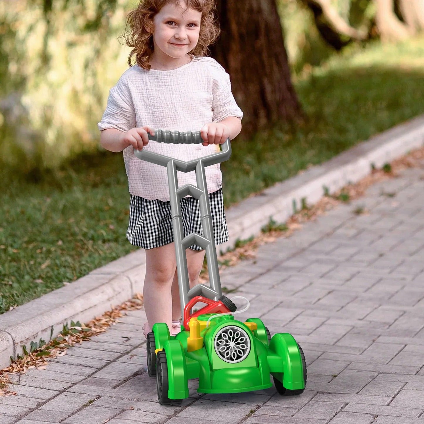 Bubble-Blowing Push Mower Toy for Outdoor Play and Kids Motor Skills