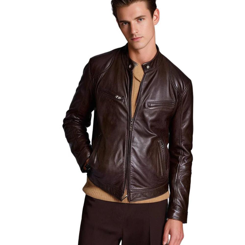 PU Leather-Effect Jacket for Men with Breathable Lining and Light Padding, Zipper Closure