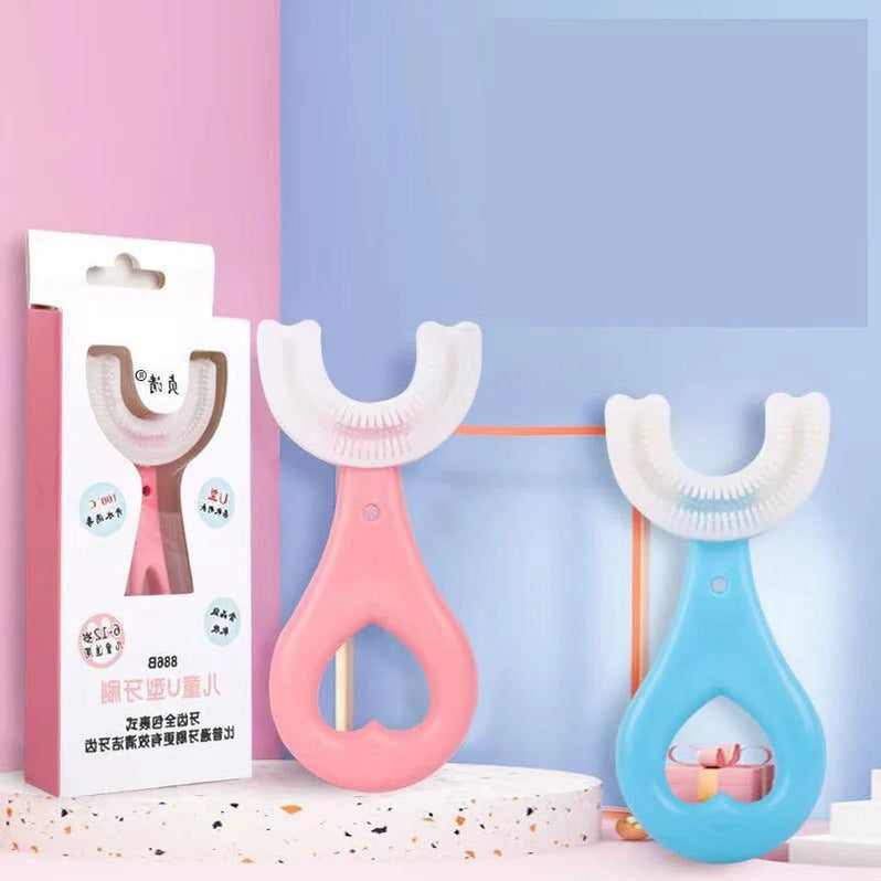 U-Shape Children's Toothbrush with 360-Degree Bristles and Non-Slip Grip