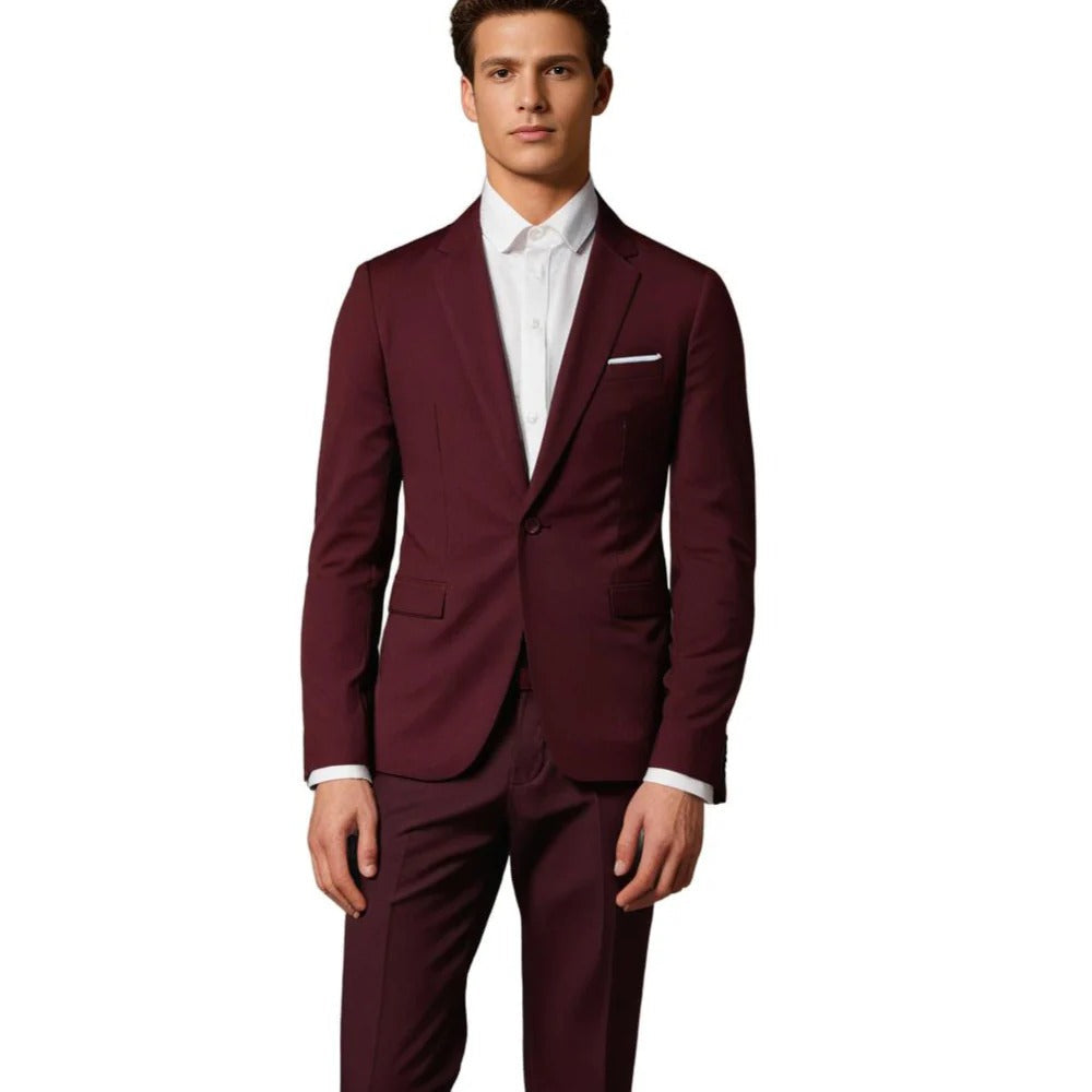 Slim Fit Two Piece Suit with Blazer and Trousers, Six Color Options