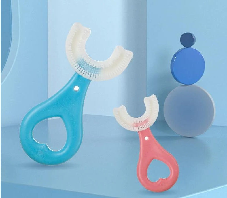 U-Shape Children's Toothbrush with 360-Degree Bristles and Non-Slip Grip