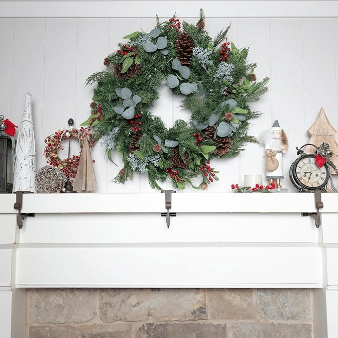 Dual Hook Mantle Stocking Holder with Adjustable Rod and Rubber Pads
