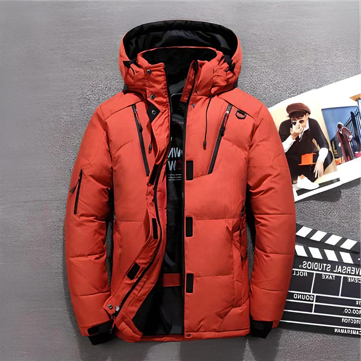 Insulated Winter Jacket with Adjustable Hood and Zippered Pockets, Water-Repellent Finish