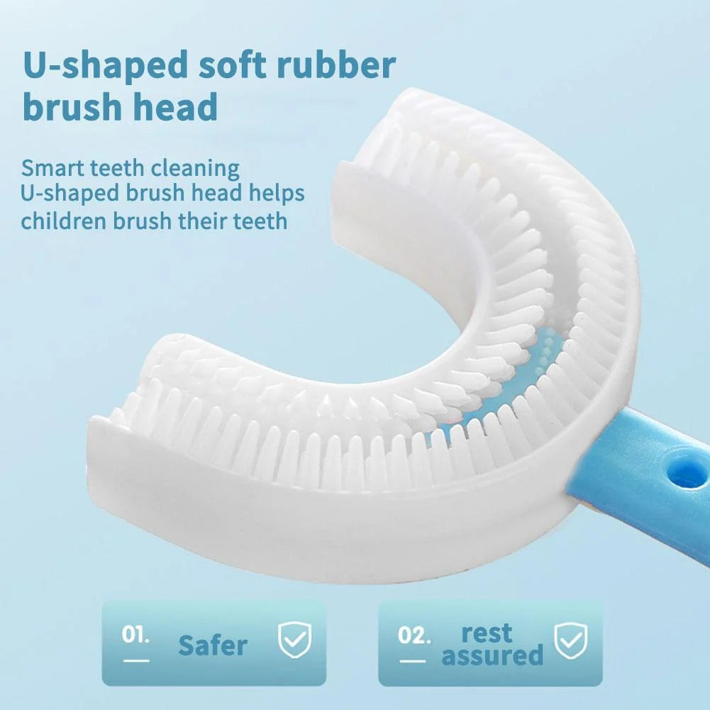 U-Shape Children's Toothbrush with 360-Degree Bristles and Non-Slip Grip