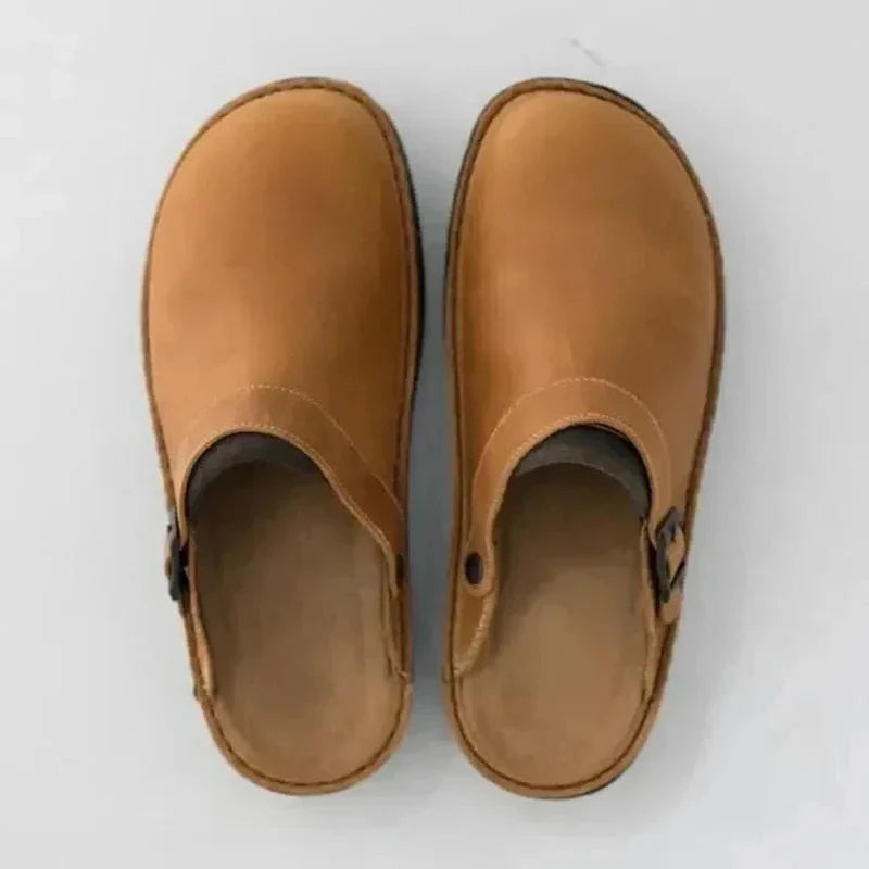Genuine Leather Men's Slippers with Orthotic Support