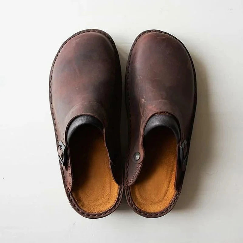 Genuine Leather Men's Slippers with Orthotic Support