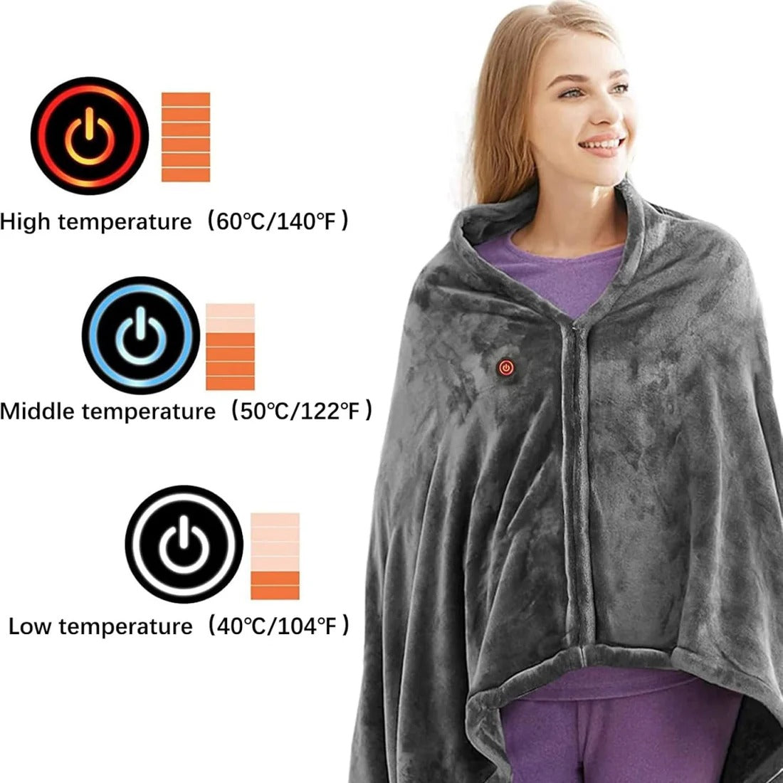 Heated Shawl with Instant Heat and USB Power, Removable Fleece Cover
