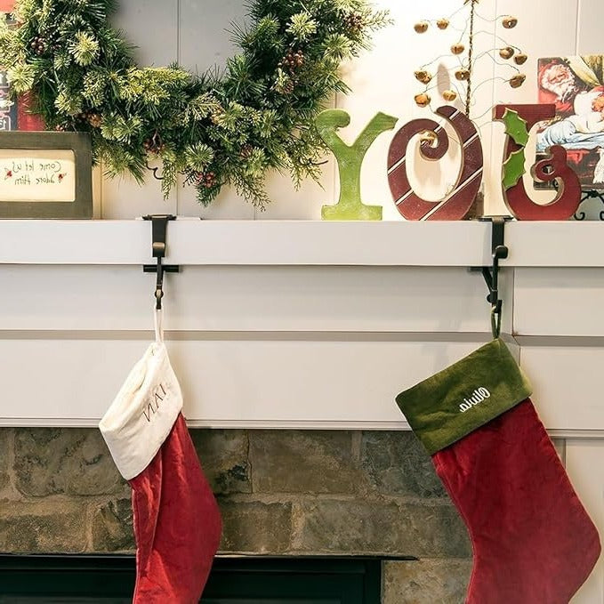 Dual Hook Mantle Stocking Holder with Adjustable Rod and Rubber Pads