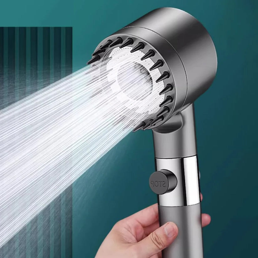 Pressure-Boosting Shower Head with 9-Layer Filter and Pause Button, Micro-Perforated Spray
