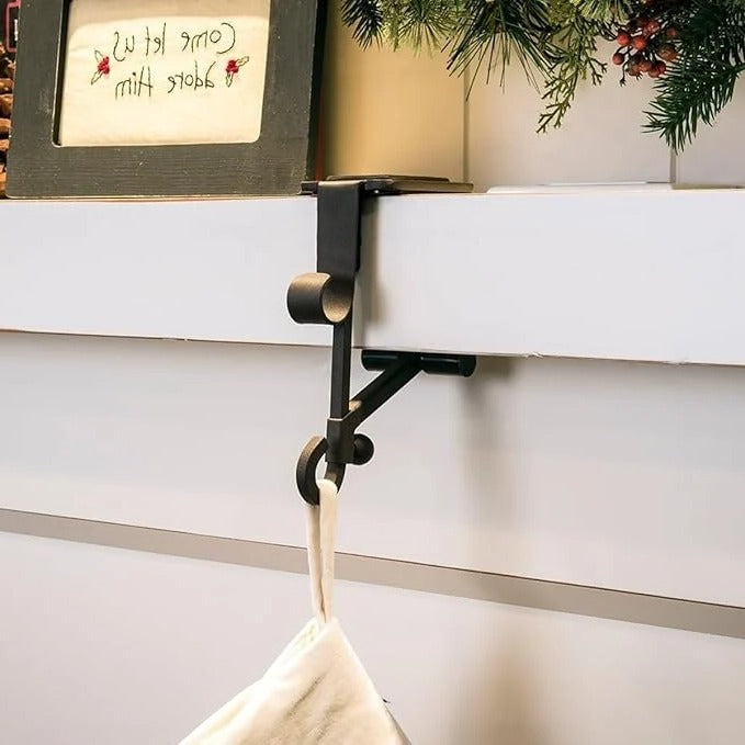 Dual Hook Mantle Stocking Holder with Adjustable Rod and Rubber Pads