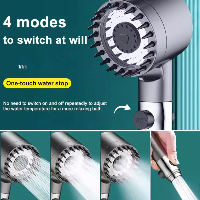 Pressure-Boosting Shower Head with 9-Layer Filter and Pause Button, Micro-Perforated Spray