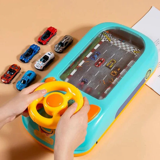 Car Race Track Toy Set with Steering Control and Multi-Level Gameplay