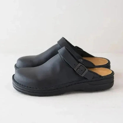 Genuine Leather Men's Slippers with Orthotic Support