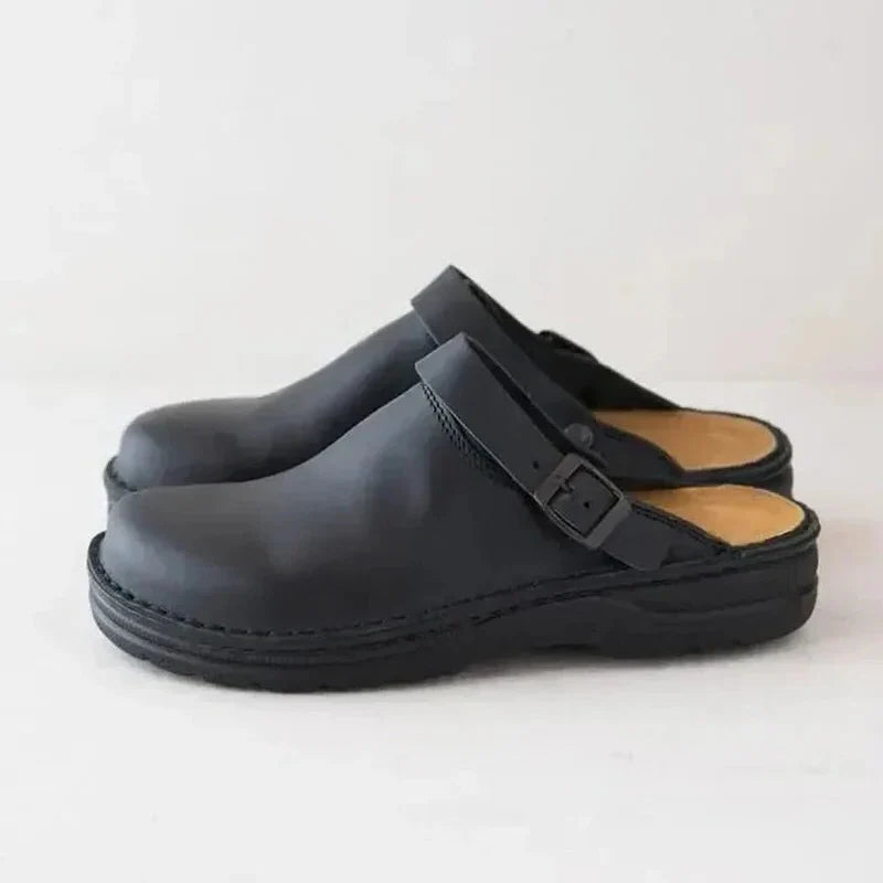 Genuine Leather Men's Slippers with Orthotic Support