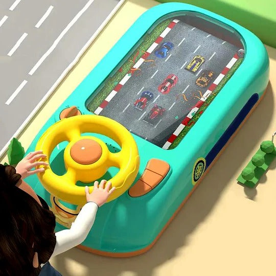 Car Race Track Toy Set with Steering Control and Multi-Level Gameplay