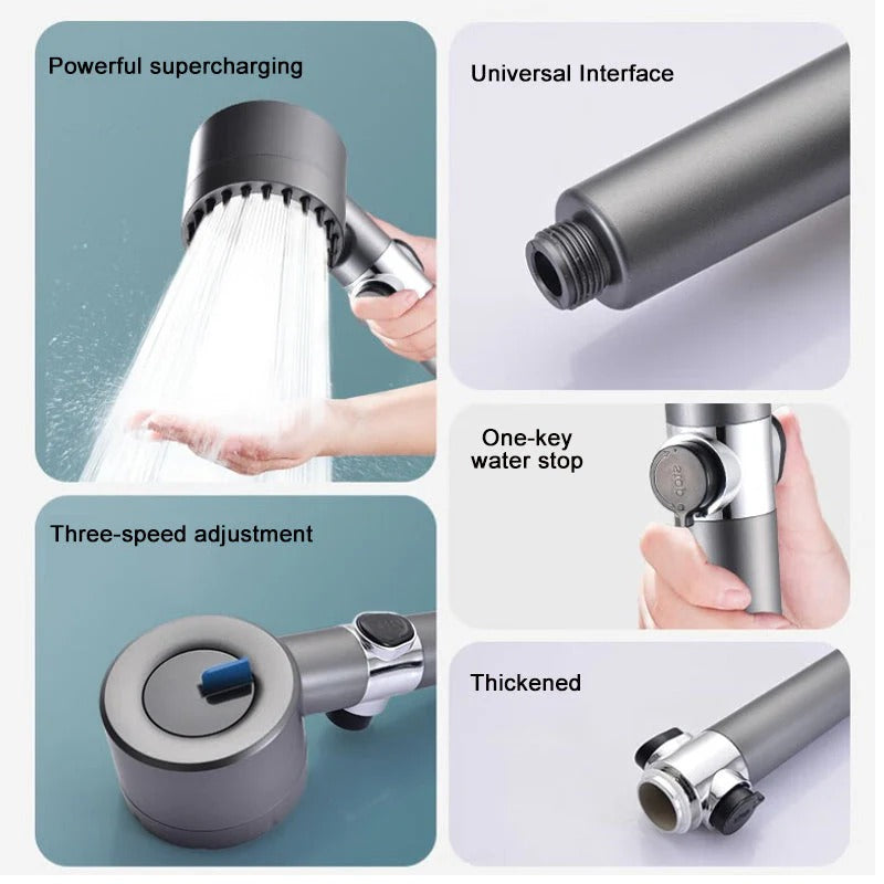 Pressure-Boosting Shower Head with 9-Layer Filter and Pause Button, Micro-Perforated Spray