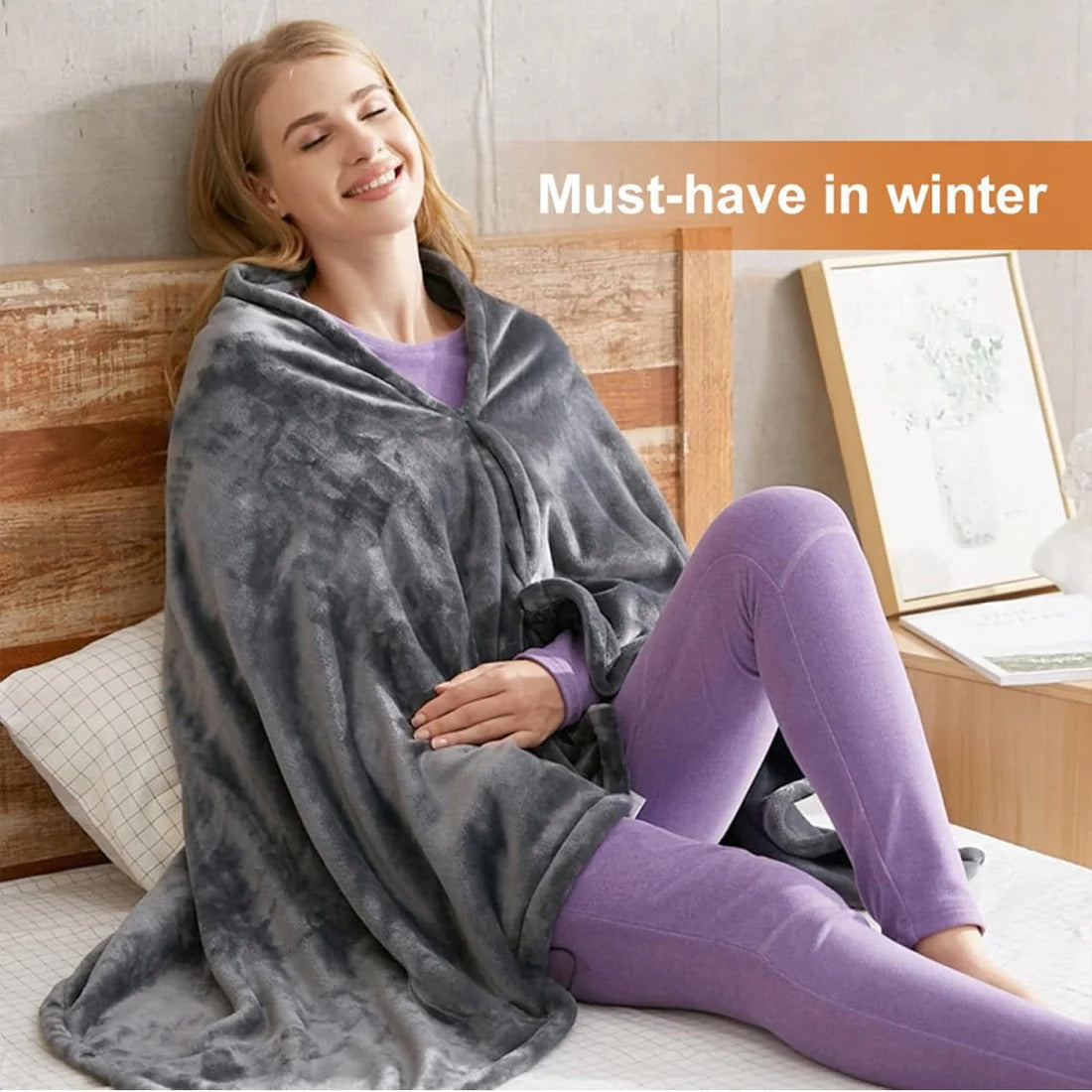 Heated Shawl with Instant Heat and USB Power, Removable Fleece Cover