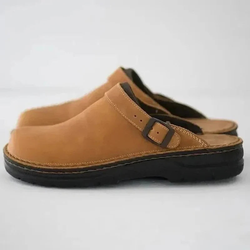Genuine Leather Men's Slippers with Orthotic Support