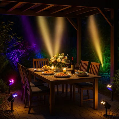 Solar LED Spotlight with Adjustable Zoom and RGB Color Modes, IP65 Outdoor