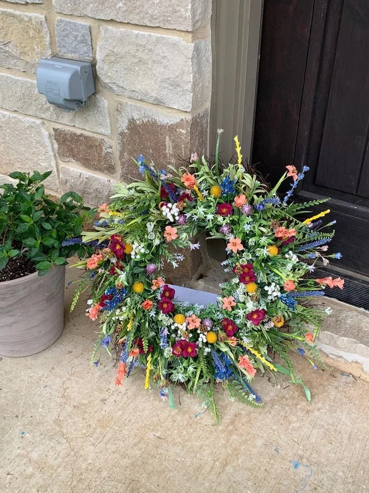 Texas Wildflower Decorative Wreath for Indoor and Covered Outdoor Display