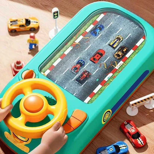 Car Race Track Toy Set with Steering Control and Multi-Level Gameplay