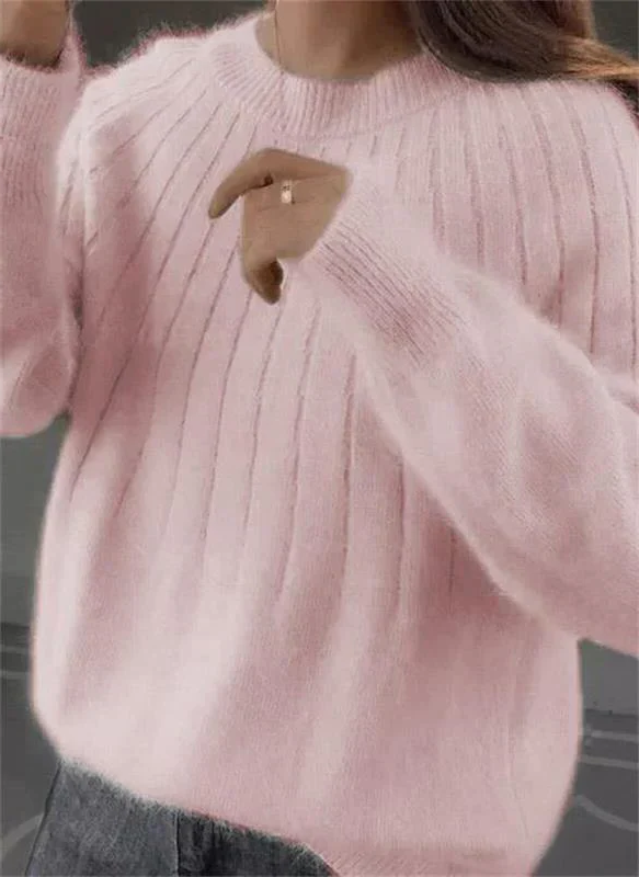 Women's Knit Sweater with Crew Neck and Full Length Sleeves, Hip Coverage