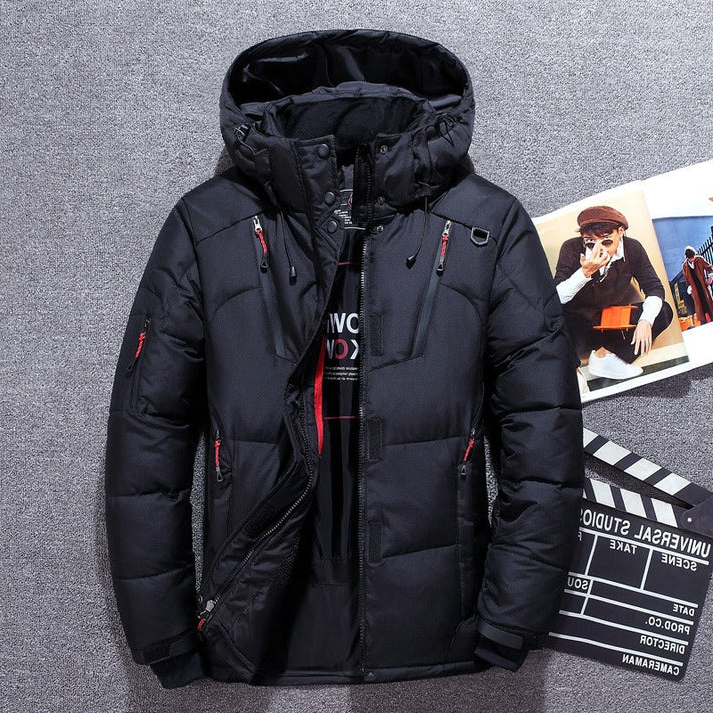 Insulated Winter Jacket with Adjustable Hood and Zippered Pockets, Water-Repellent Finish