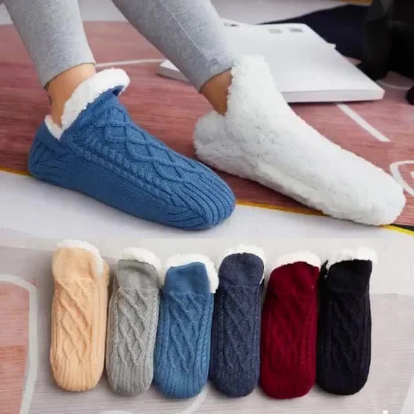 Fleece Thermal Socks with Silica Grip Bottoms and Moisture Wicking, Roll Down Tops